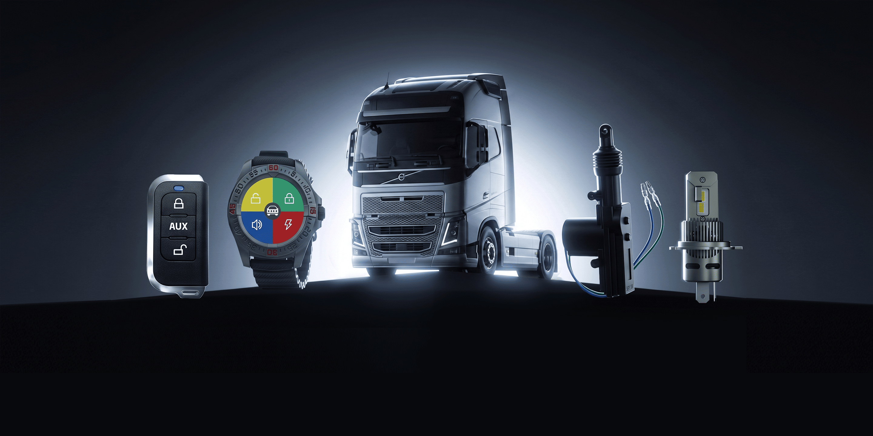 NTO truck security products including remote controls and LED headlights